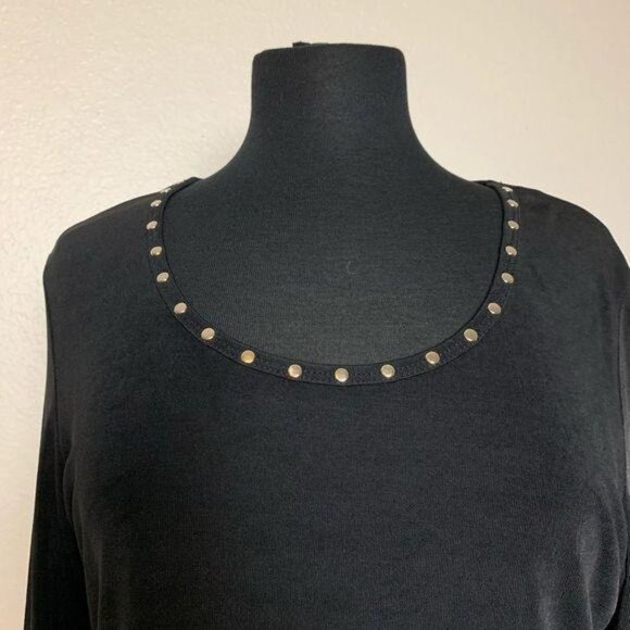 Travel Elegance Black studded Long Sleeve Side Slit slouchy blouse M - Picture 4 of 7